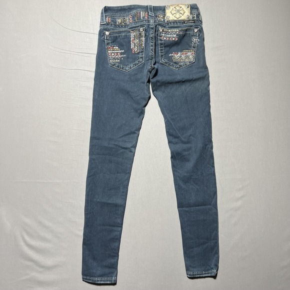 Miss Me Jeans Womens 25 Blue Signature Skinny Embroidered Stretch Denim Mid Rise - Picture 2 of 16
